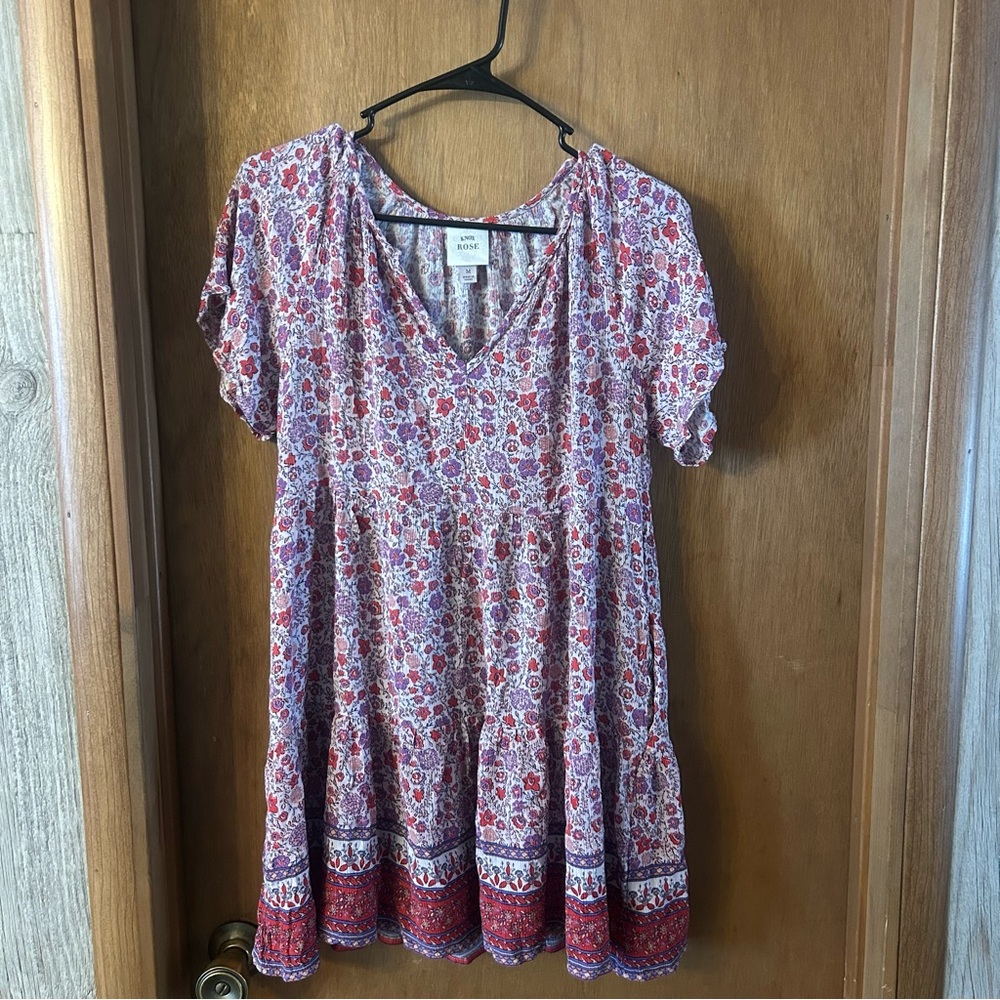 Knox Rose Red and White Floral Dress BOHO babydoll